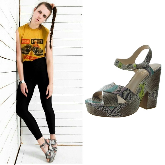 KATE SPADE GRACE LEATHER SNAKE PRINT PLATFORM SANDALS NWT - Picture 2 of 8